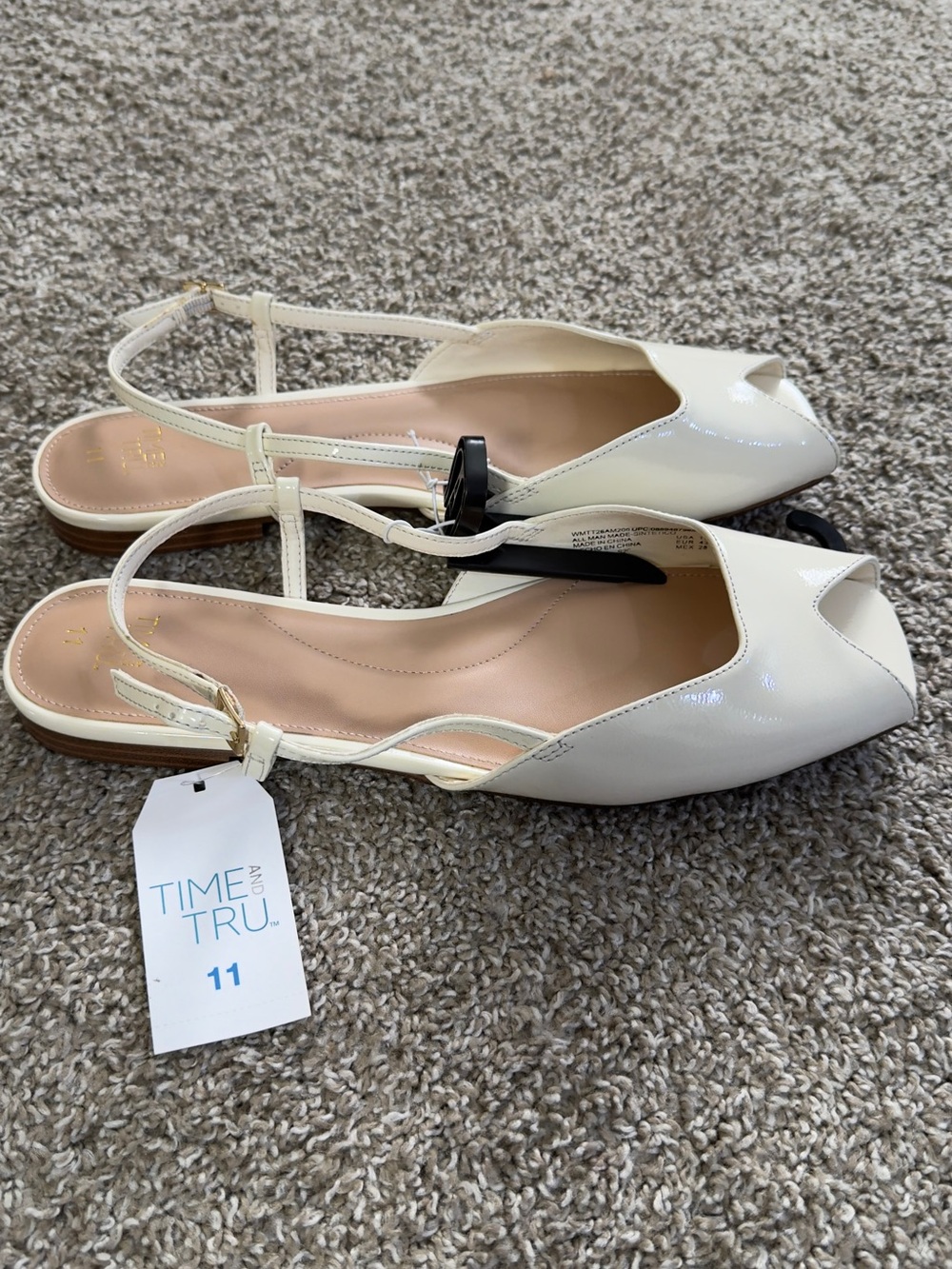 Time and Tru Cream Patent Slingback Peep-Toe Flats